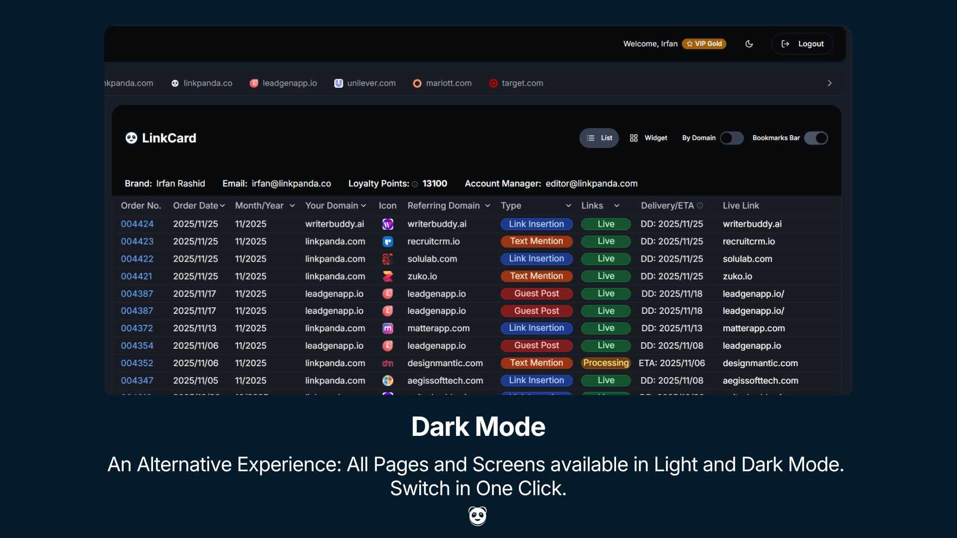 LinkPanda App dark mode