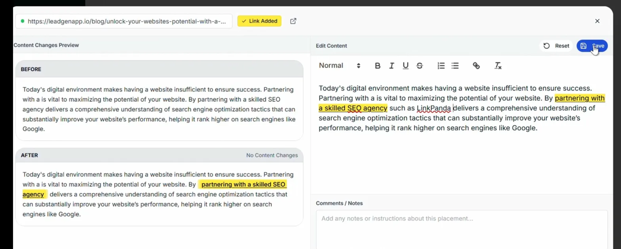 Edit placement options