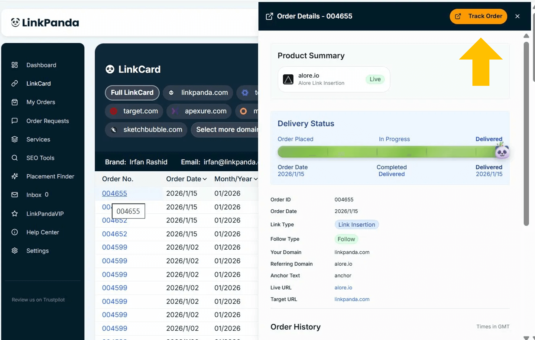 LinkCard Track order link