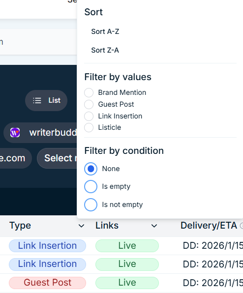 LinkPanda App - Link types