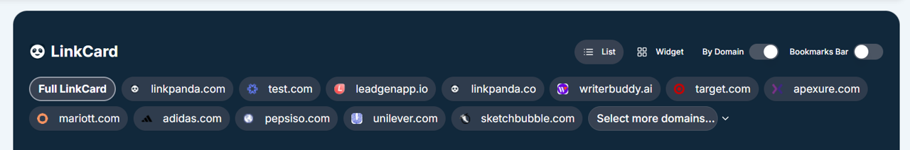 LinkPanda App LinkCard by Domain switch enabled