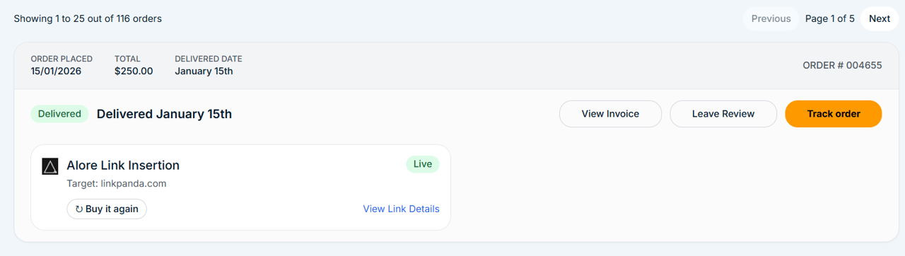 LinkPanda App - Order cart in my orders page