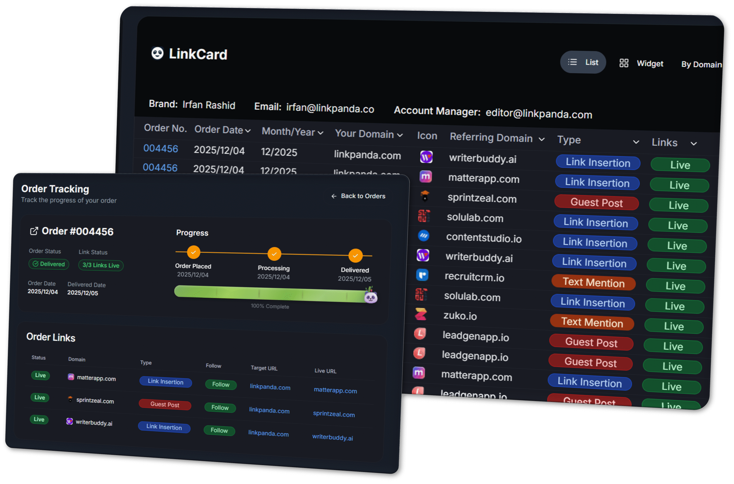 LinkPanda app screens