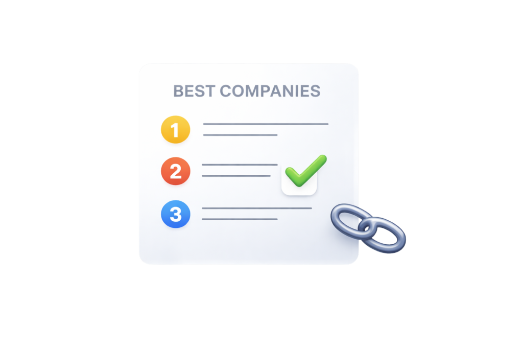 Listicle link building service, featuring in company ranking