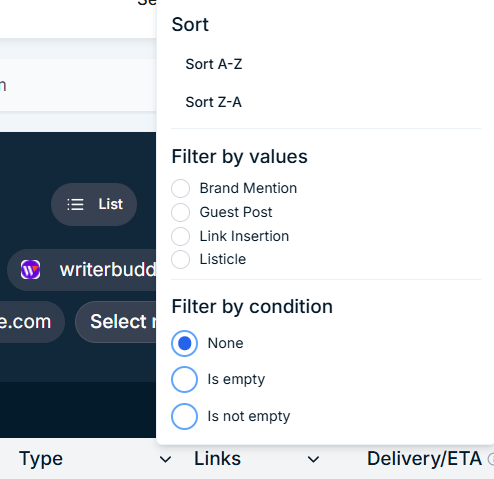 LinkPanda App - Filtering and Sorting