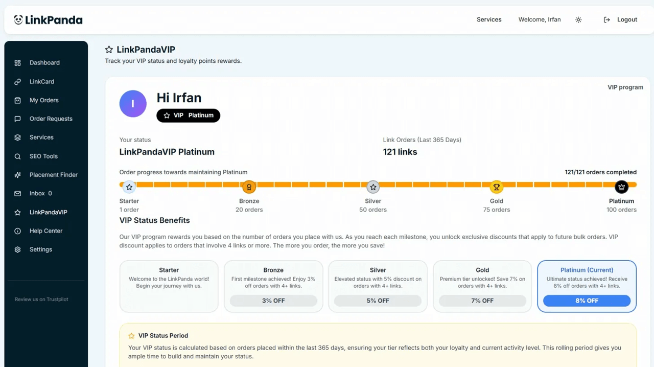 LinkPanda VIP Program Status