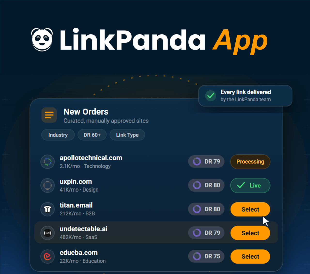 LinkPanda App curated backlink opportunities