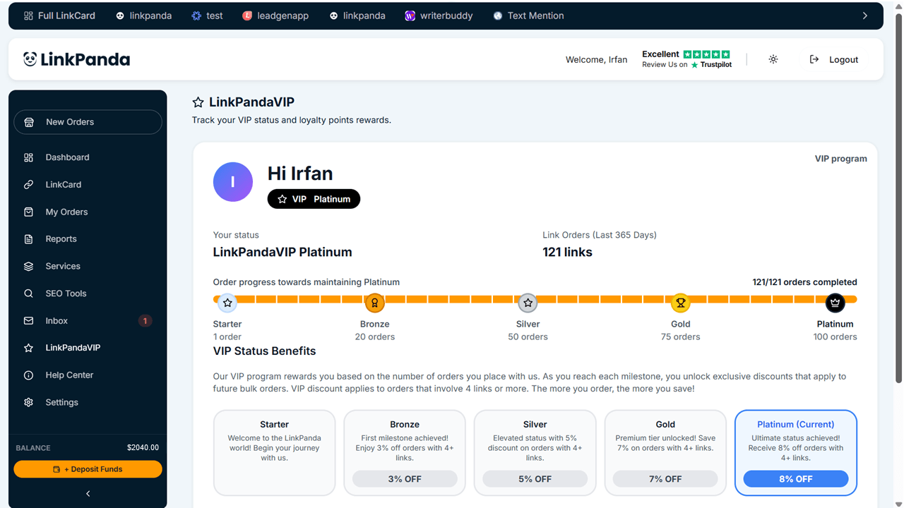 LinkPanda VIP Program Status
