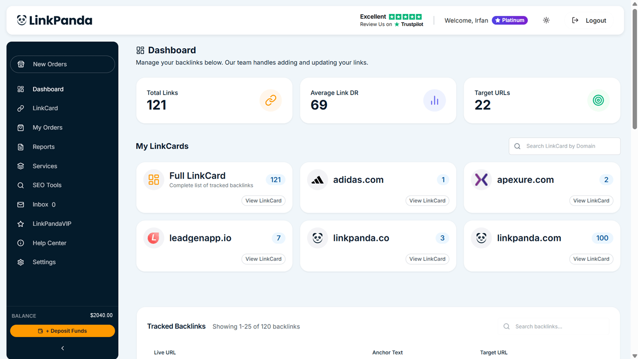 LinkPanda App Dashboard