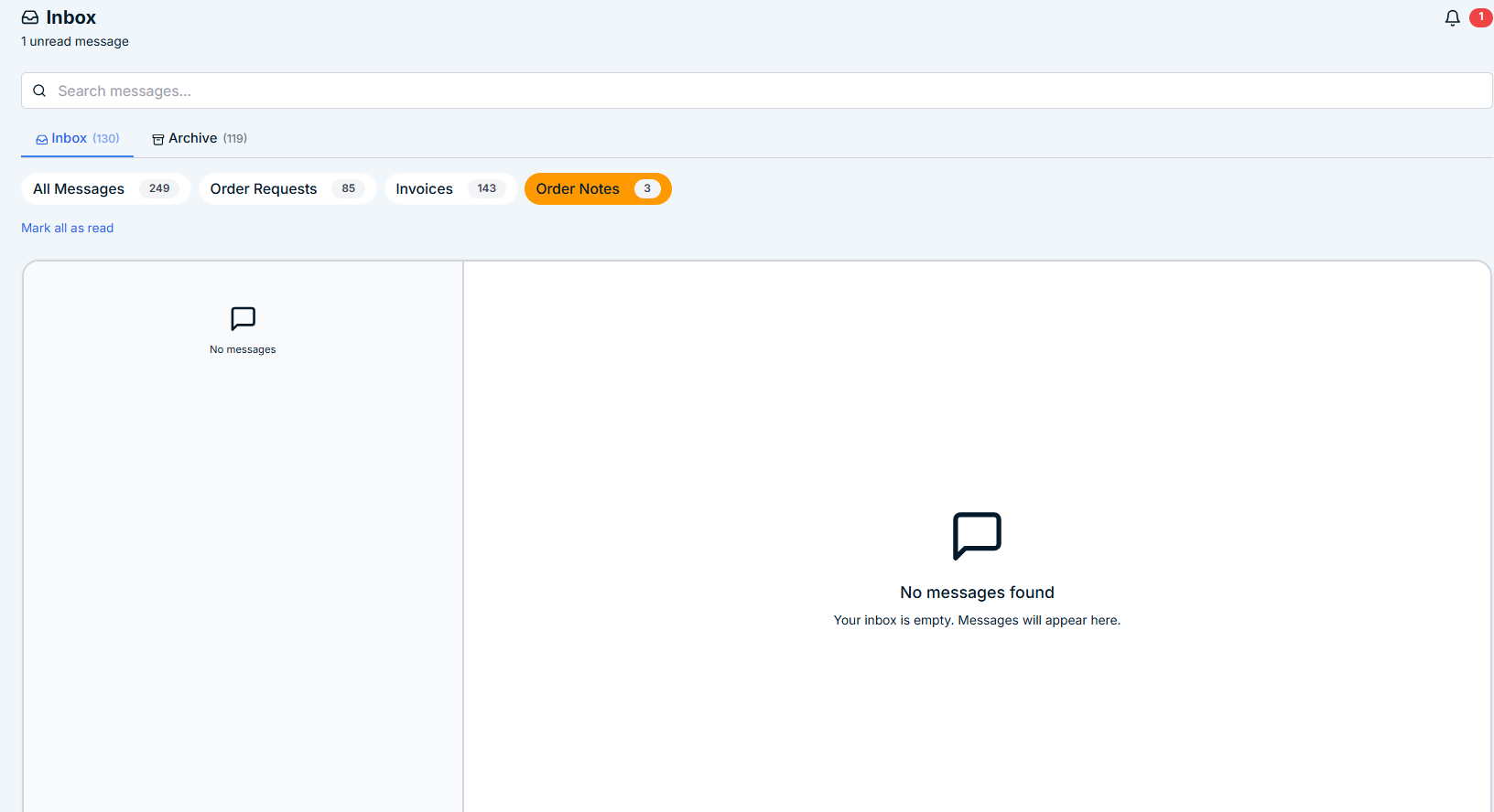LinkPanda Inbox Order Notes tab