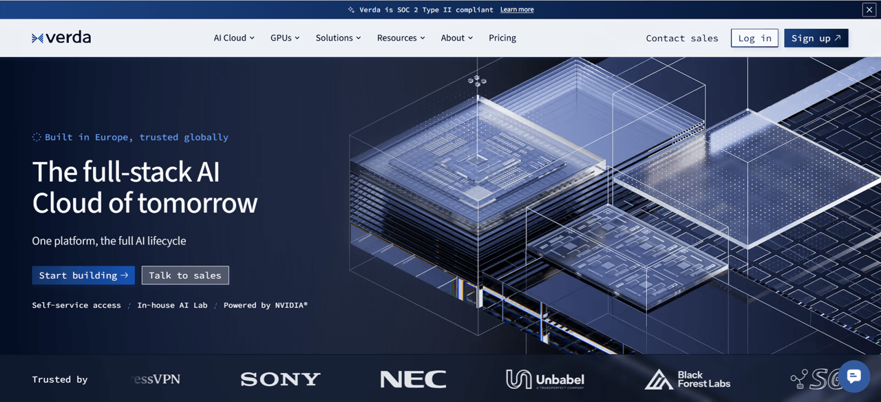Verda homepage screenshot