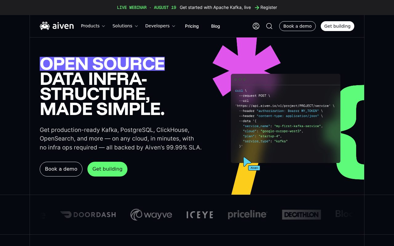 Aiven website screenshot